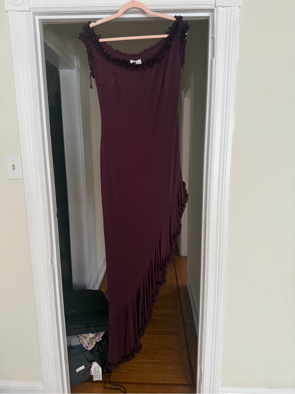 Off shoulder asymmetrical maxi dress